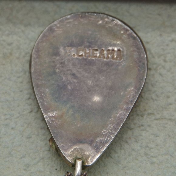 F Cheama Vintage Zuni Sterling Silver Pendant Necklace Turquoise and Coral - Picture 6 of 7